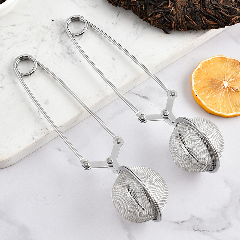 304 stainless steel mesh tea ball powder filter residue artifact household handle tea round filter tea seasoning