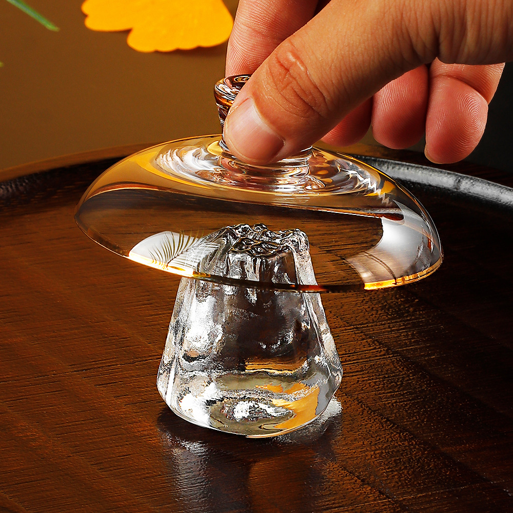 Lid Set Tea Ceremony Accessories Chinese-style Fu Character Crystal Glass Lid Drag Household Kung Fu Tea Ceremony Tea Pot Lid Bowl Lid Drag