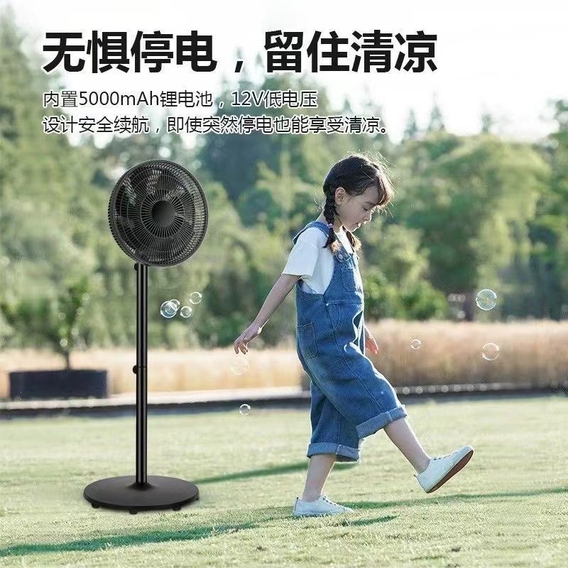 Solar Rechargeable 16inch Floor Fan for Home Use Solar Fan Dc8-12V Power Outage Outdoor Emergency Led