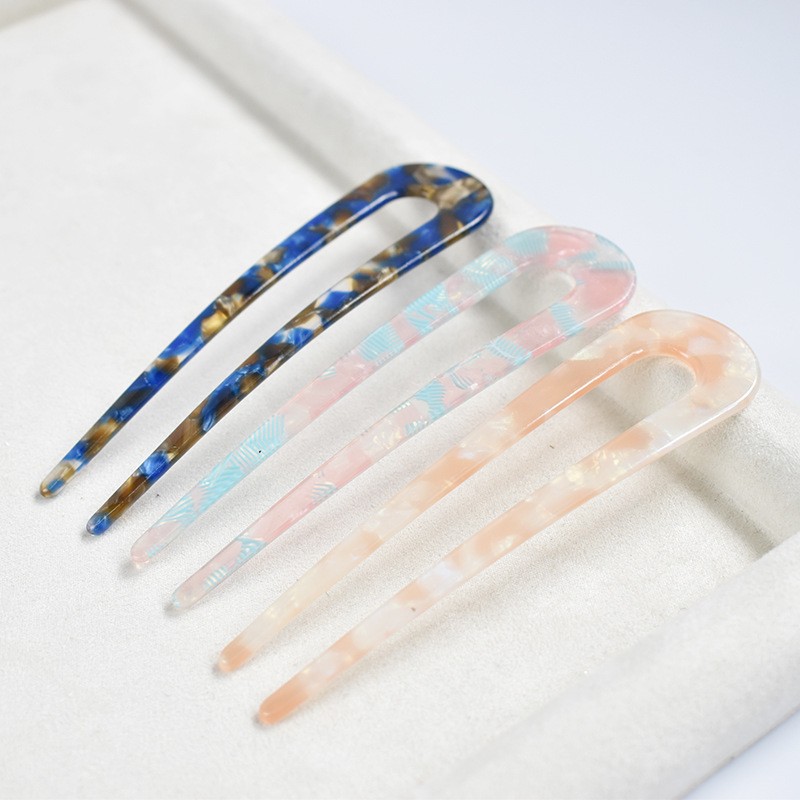 New Hair Accessories Women's Simple Hair Elegant Acrylic Acetate Plate Hair Hairpin Back Head Ball Head U-Shaped Hairpin