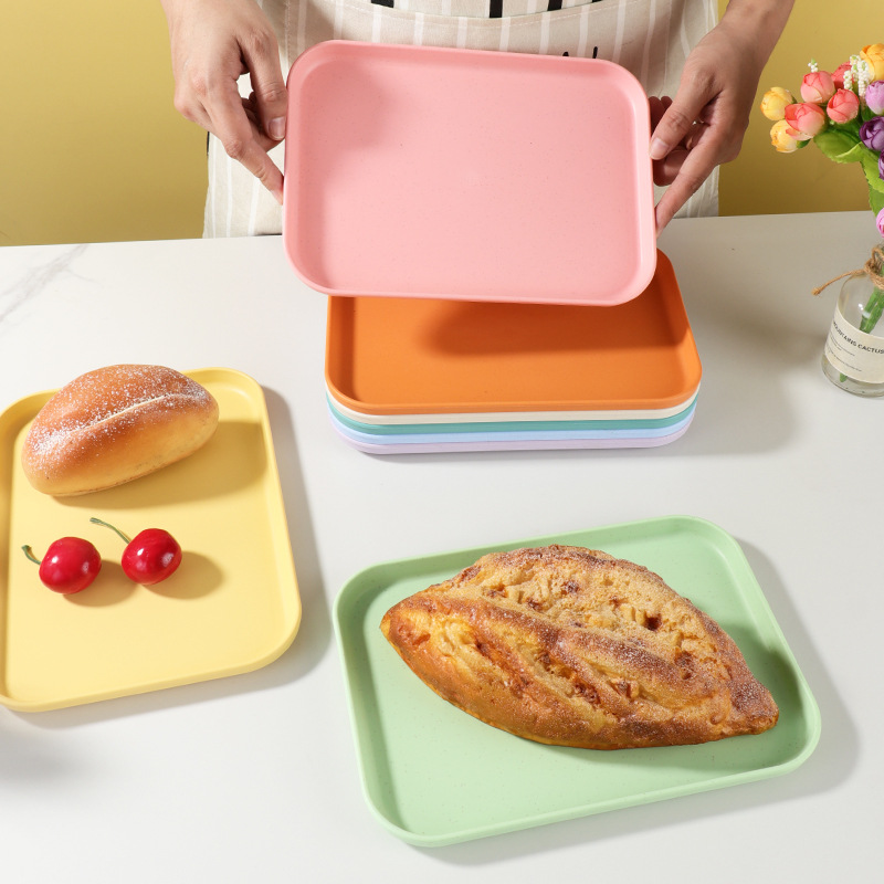 Tray Rectangular Wheat Commercial Tray Dumpling Cup Tea Cup Plate Fruit Plate Nordic Ins Plastic Straw