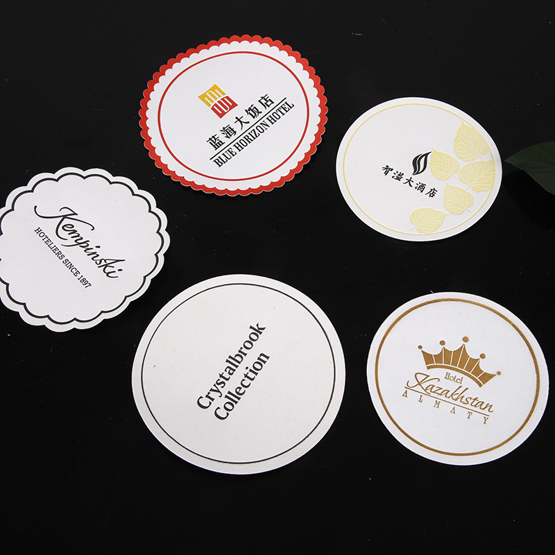 Factory wholesale disposable coasters hotel room paper coasters Bar coffee shop absorbent coasters logo custom