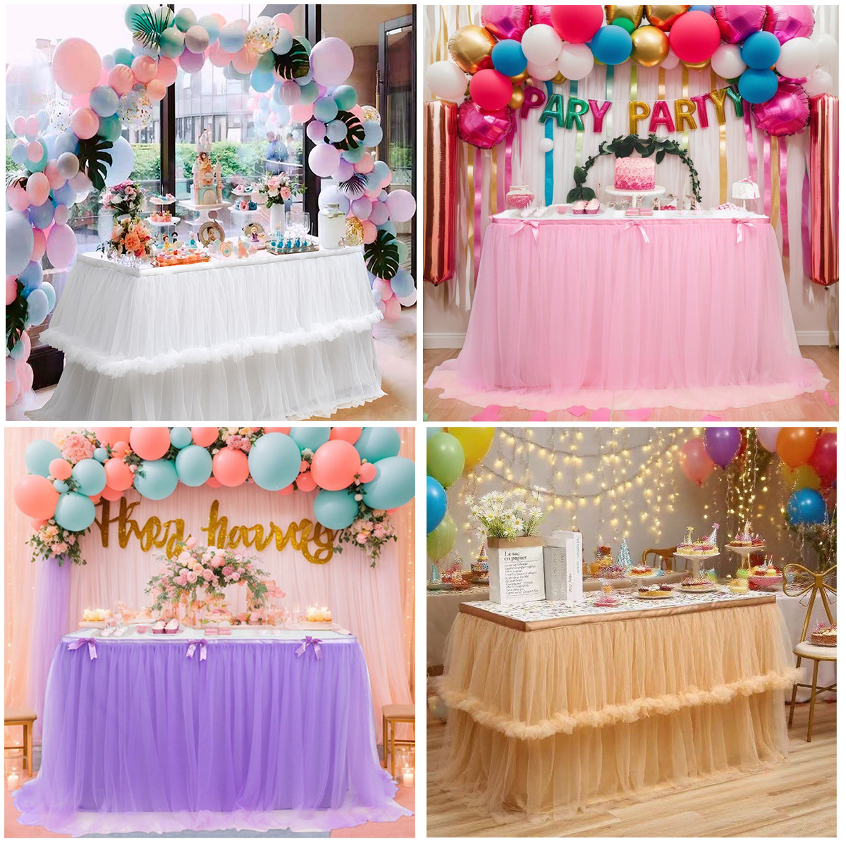 Amazon Explosions tutu Yarn Table Skirt Birthday Party Halloween Dessert Table Mesh Yarn Pleated Table Skirt