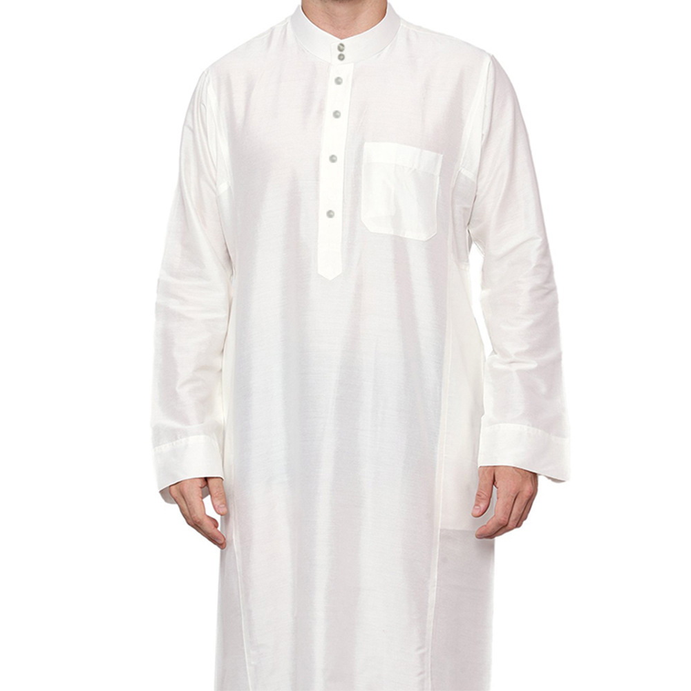 Cross-border Polyester Men's Robe Qatar Lapneck Robe Pocket Design Arab Middle East Dubai Tour Clothing