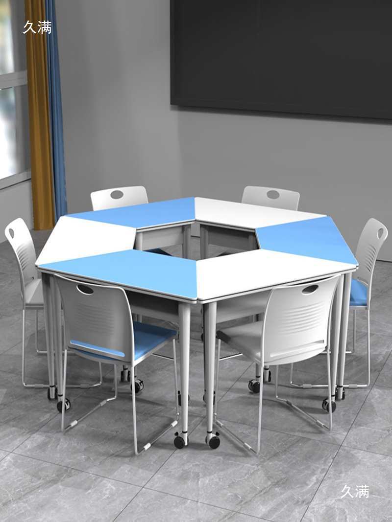 School Desks and Chairs for Primary and Secondary School Students Tutoring Class Training Training Combination Splicing Table Classroom Hexagonal Tables and Chairs