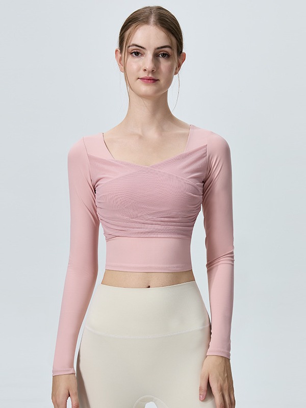 Fixed Chest Pad Long Sleeve Spinning Yarn Beautiful Back Top Sports Tight Yoga Wear Fitness Wear Autumn