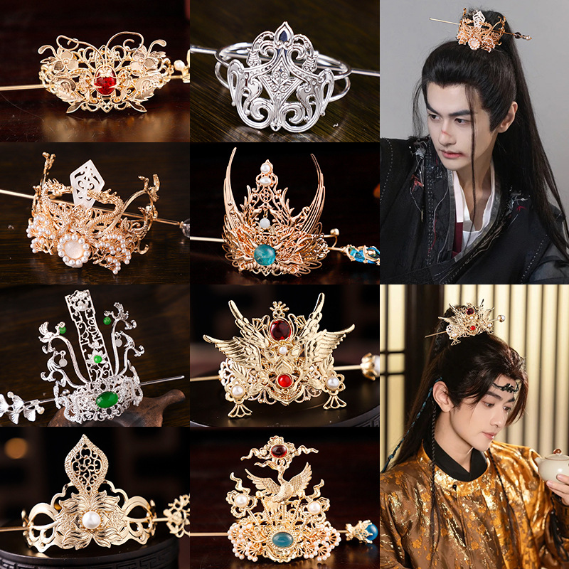 New Antique Handmade Jewelry Men's and Women's Hair Crown Hair Crown Hairpin Martial Arts Performance Antique Men's Headwear Daily