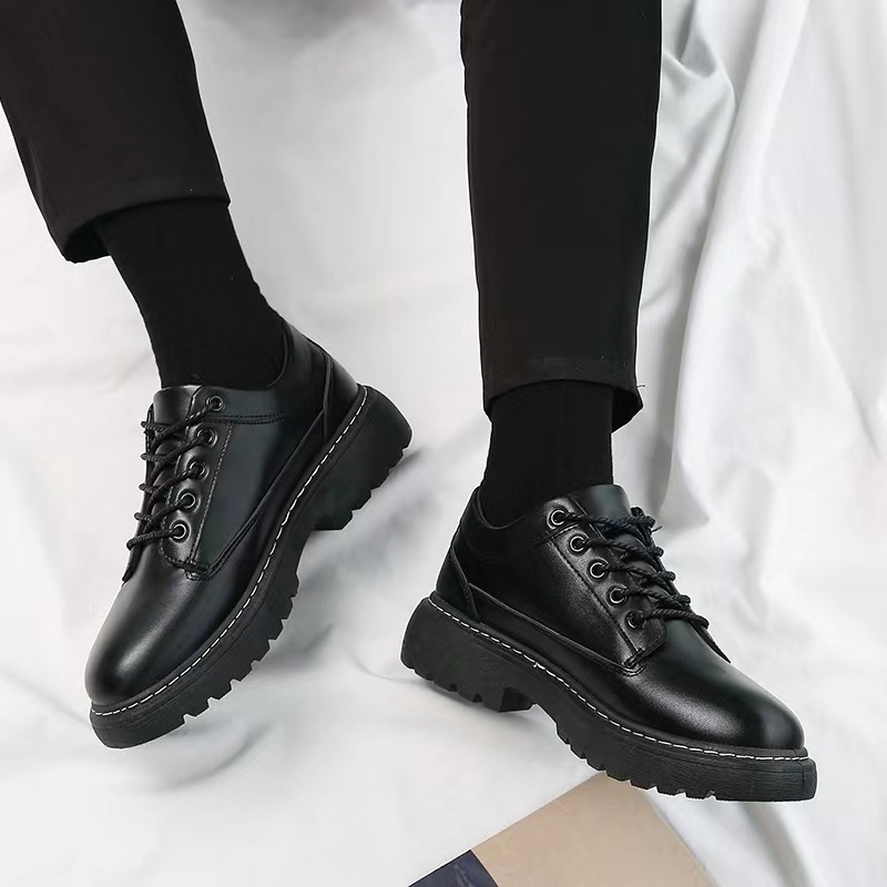 Leather shoes men's breathable British style business formal wear big head trendy low-top Martin boots thick bottom casual leather men's shoes