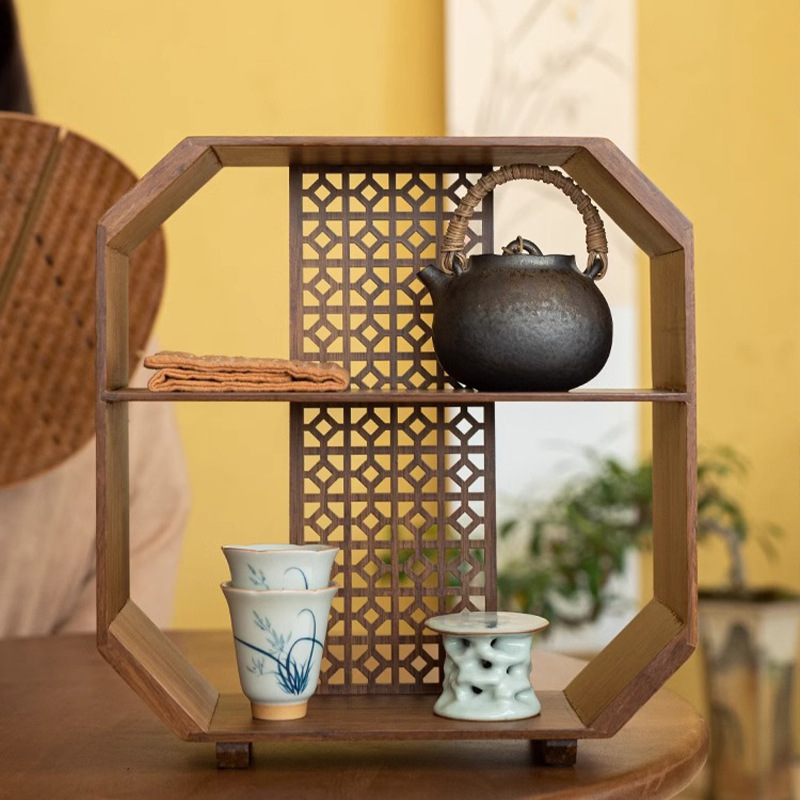 Chinese Bamboo Bogu Rack Small Duobao Pavilion Tea Room Ornaments Desktop Storage Rack Teapot Tea Set Rack Storage Rack