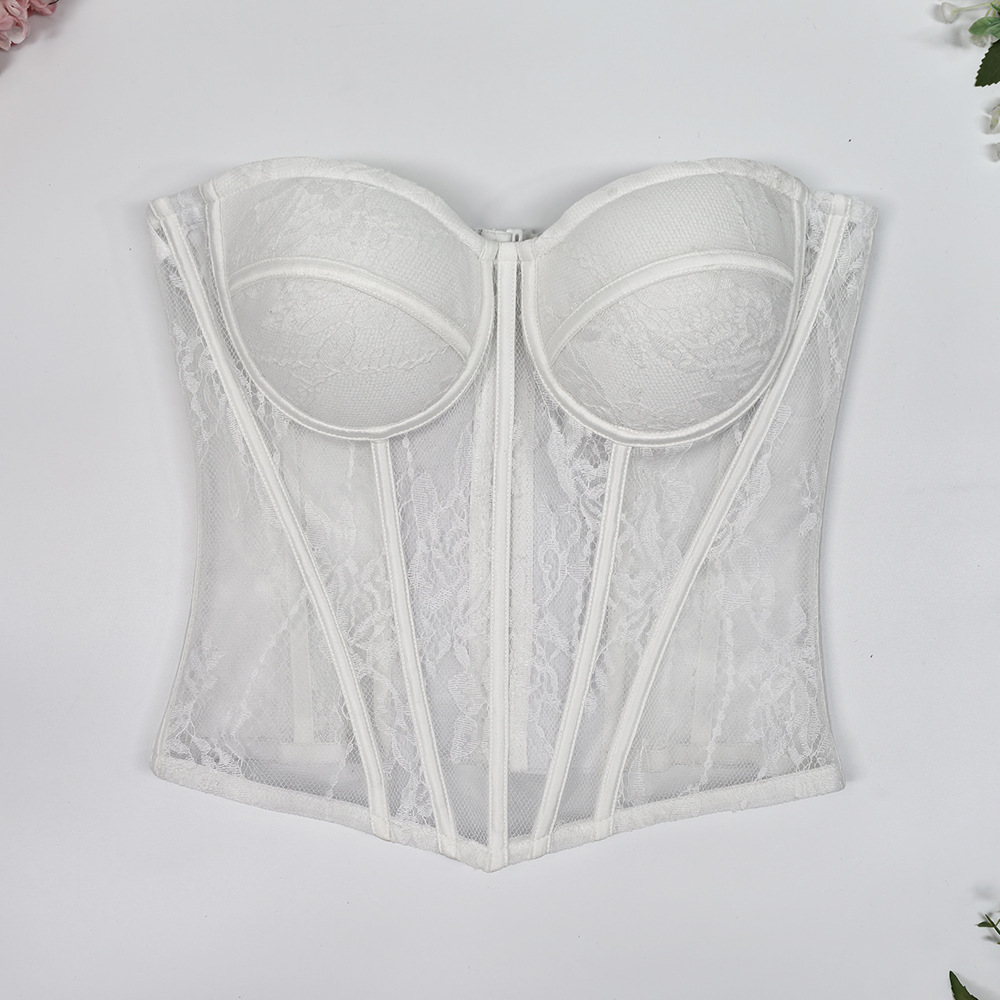 Exquisite Slim-Fit Lace Hollow Embroidery Tube Top, Breathable Outerwear Corset, Fashionable Versatile Off-Shoulder Fishbone Bra