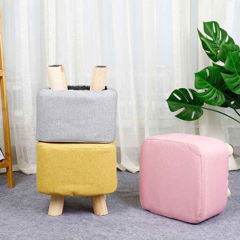 Solid color fabric stool shoes changing stool small wooden stool sofa stool solid wood square stool activity gift stool printable logo