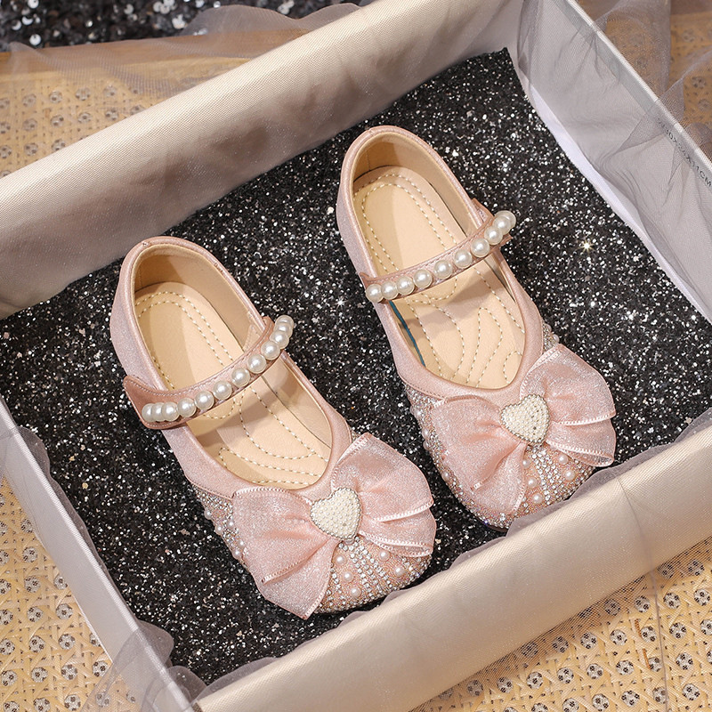 Girls Shoes Princess Shoes 2025 Spring and Autumn New Children's Leather Shoes Crystal Butterfly Flower Shoes Baby Shoes