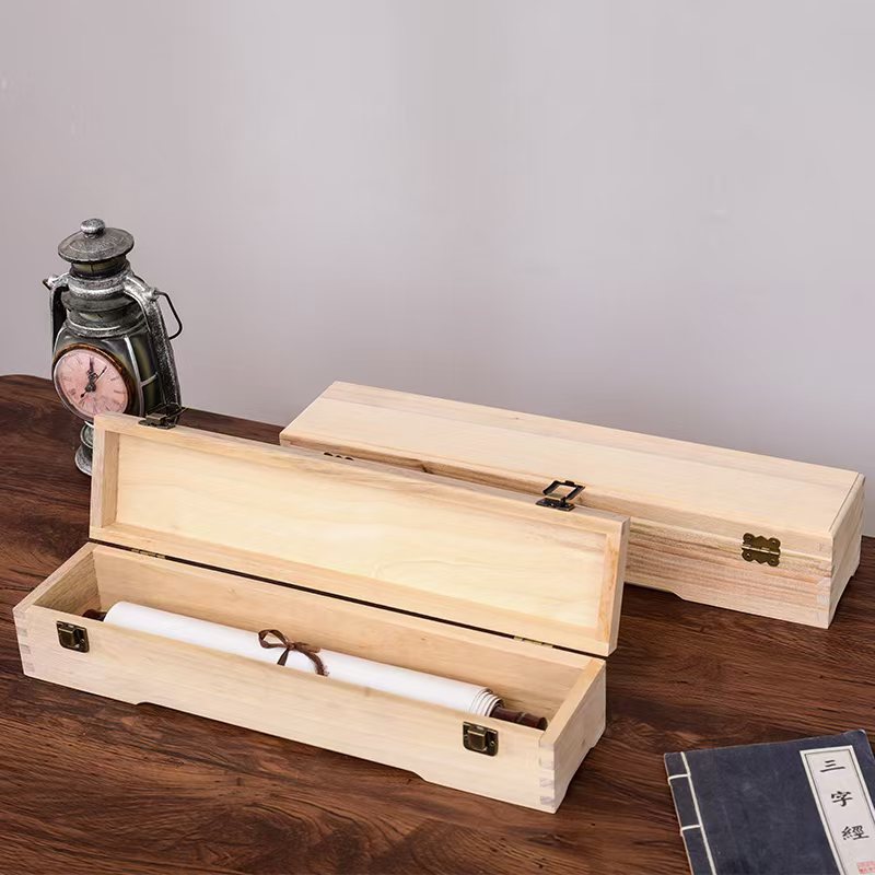 Camphor Wood Calligraphy and Painting Box, Solid Wood Calligraphy and Painting Brocade Box, Calligraphy and Painting Box, Brocade Box, Calligraphy Scroll, Long Solid Wood Box