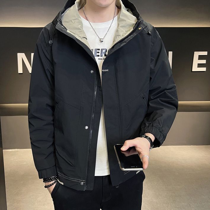 Men's Jacket Spring and Autumn 2025 New Trendy Hooded Work Jacket Youth Versatile Stylish Windproof Parka