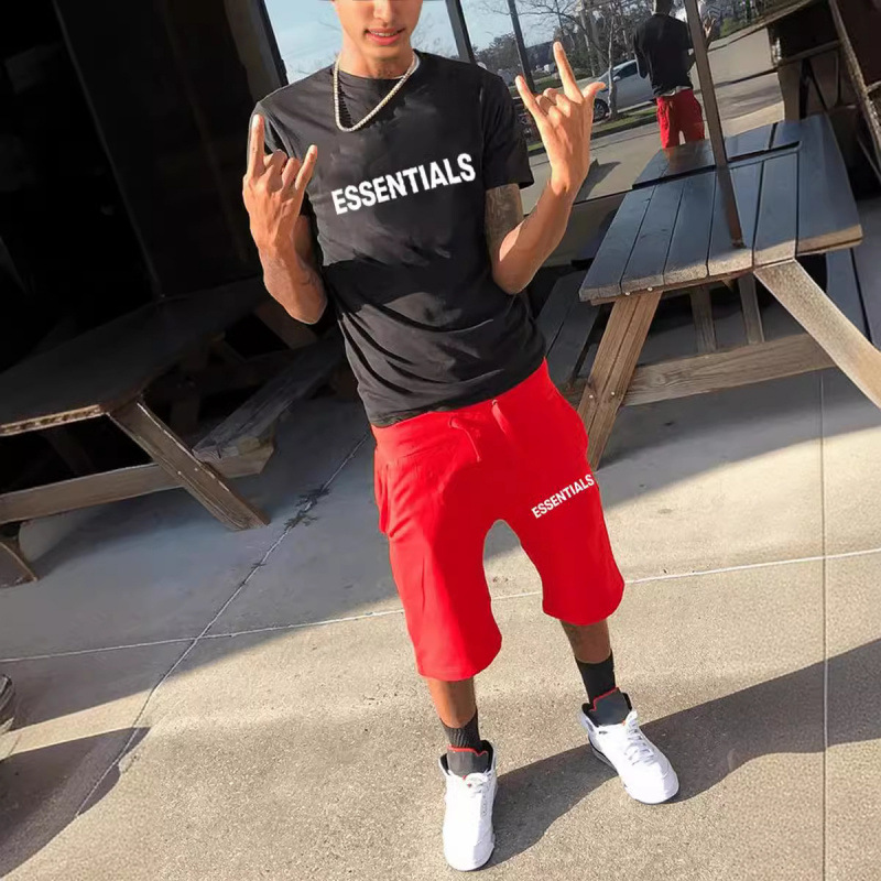 2025 independent station cross-border wholesale new men's wholesale short sleeve suit ESSENTIALS printing