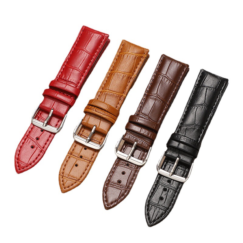 Factory Direct Sales Genuine Leather Watch Strap Crocodile Pattern Bamboo Pattern Pin Buckle Watch Strap Seven Colors Optional Suitable for Huawei Gt Samsung Apple