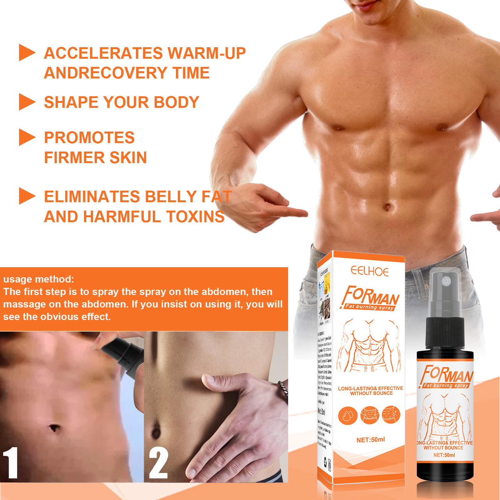 EELHOE Men Abs Spray Exercise Chest Increase Abs Body Care Vest Line Fitness Shaping Cream