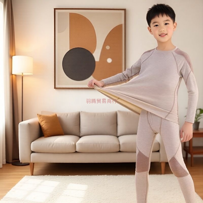 Boys' Thermal Underwear Set with Fleece and Thickened German Velvet for Children, Suitable for Autumn and Winter, Includes Linen Thermal Underwear for Boys
