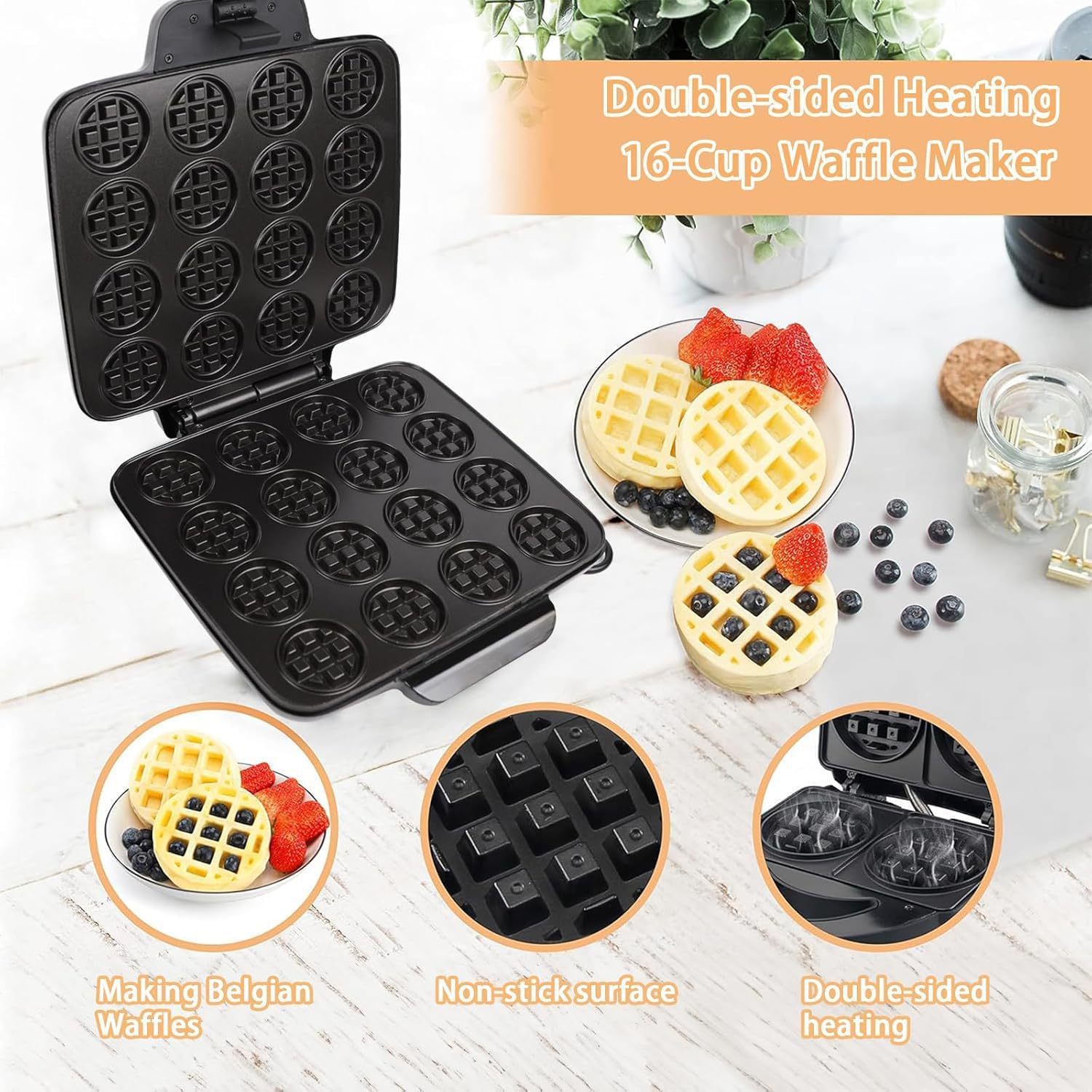 Cross-Border American Standard 16-Hole Small Waffle Machine, Mini Waffle Machine, Small Waffle Machine, Breakfast Biscuit Machine, Round Cake Machine