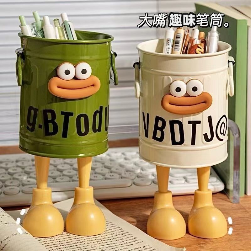 Student Desktop Office Large Capacity Cute Simple Retro Storage Bucket Ins High-Value Cartoon Personalized Pen Holder