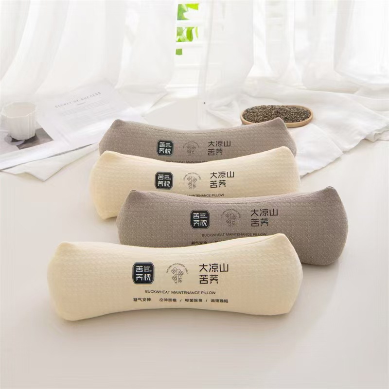 2025 New Product Knitted Cotton Daliangshan Tartary Buckwheat Round Cervical Spine Neck Pillow Full Buckwheat Shell Waist Pillow Pillow Core