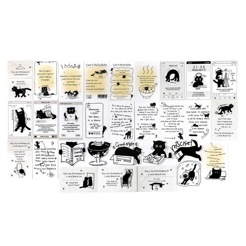 Mo Mo Little Black Cat Boxed Postcard Cute Cartoon Pet English Gift Message Blessing Card Dormitory Wall Decoration