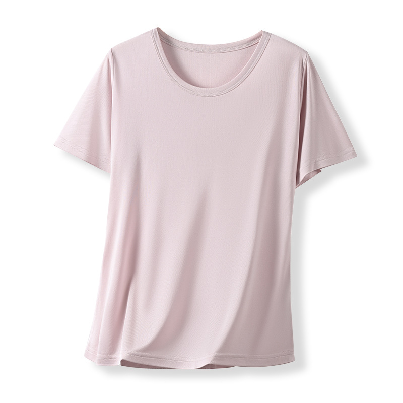Tangge Double-Sided Knitted Silk Crewneck Short-Sleeved T-Shirt Mulberry Silk Tight Waist Soft Silky Women's Base Top