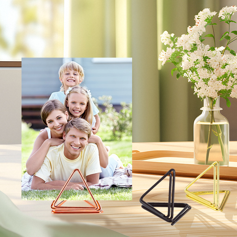 Amazon cross-border creative triangle double-layer business card holder creative desktop stand note holder metal message holder