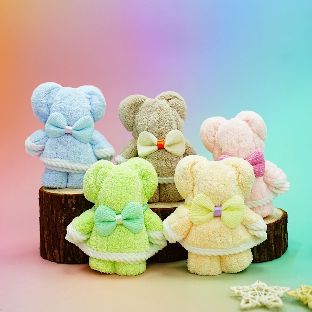 Coral Velvet Towel, Striped Bear Towel, Kidsren's Birthday Full Moon Souvenir Small Towel, Absorbent Towel, Lint-Free