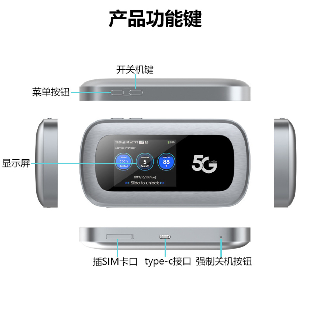 G5020 Spot 5g High-Speed Portable Wifi Plug-In Sim Card Portable Mifi4400Mah Battery Wireless Fan Mq68