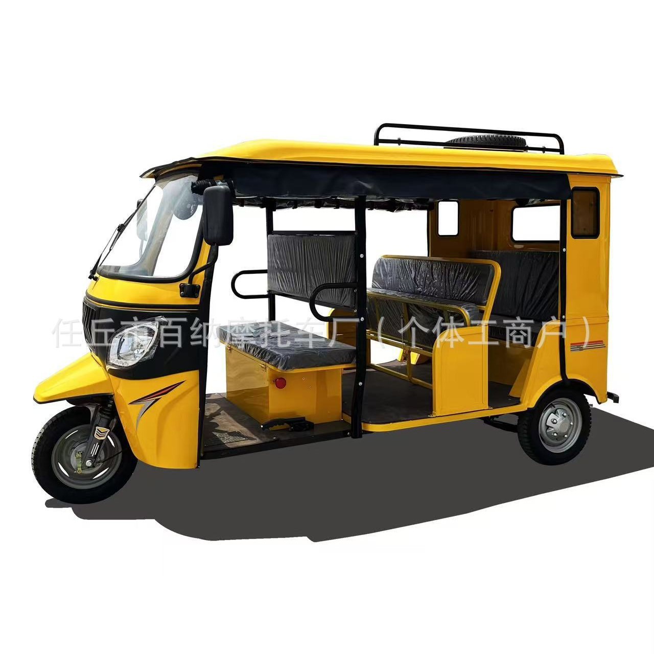 Wholesale Cross-Border Fuel-Powered Rickshaw, Tricycle, Three-Row, Double-Row, Multi-Person Passenger Soft-Top, Iron-Top