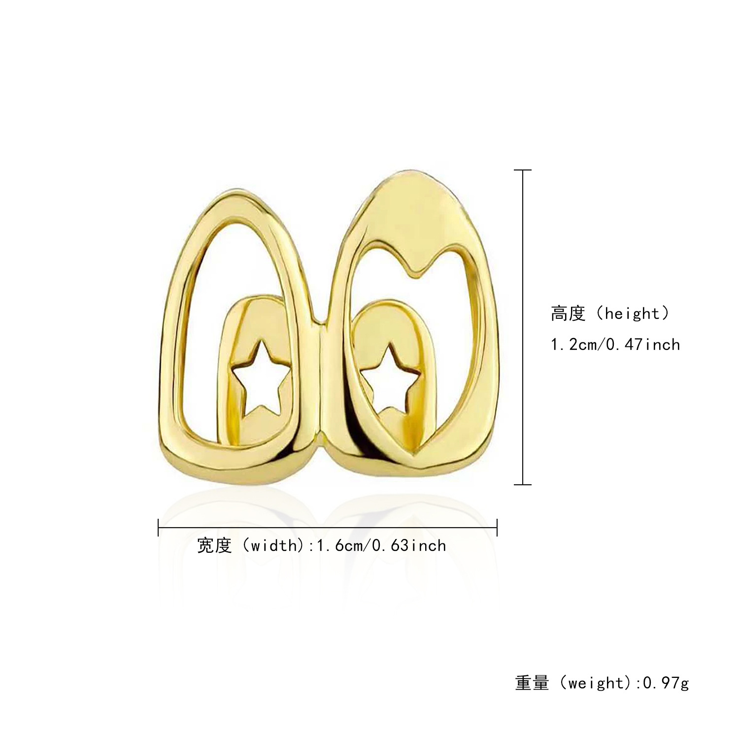 Hip-hop hollow love stick drill double braces daily out of the street cool smooth gold teeth Joker cross-border accessories wholesale