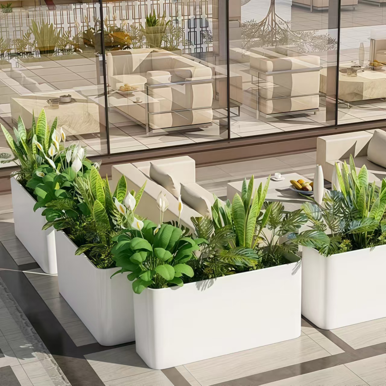 Outdoor Stainless Steel Wrought Iron Flower Box Balcony Planting Box Square Commercial Street Rectangular Flower Pot Wrought Iron Finished Flower Bed