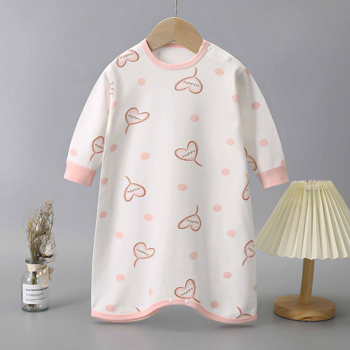 Baby nightdress anti-kick spring and autumn children's pajamas cotton long-sleeved jumpsuit Four Seasons boys and girls baby nightgown home wear