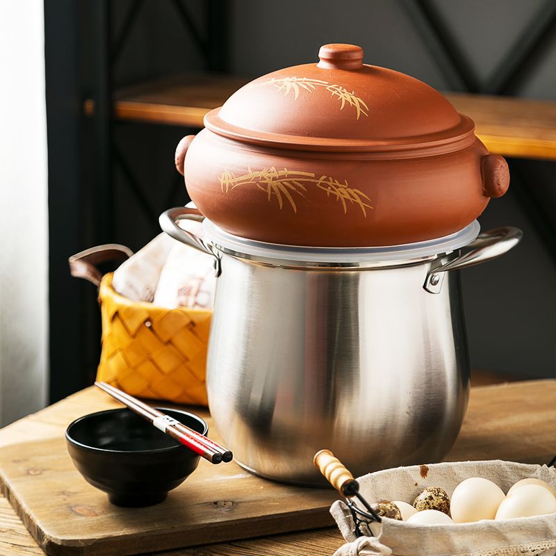 Household Yunnan Purple Pottery Gas Pot Steam Pot Chicken Steam Pot Commercial Restaurant Steamer Hand-made Bottom Pot Casserole Stew Soup