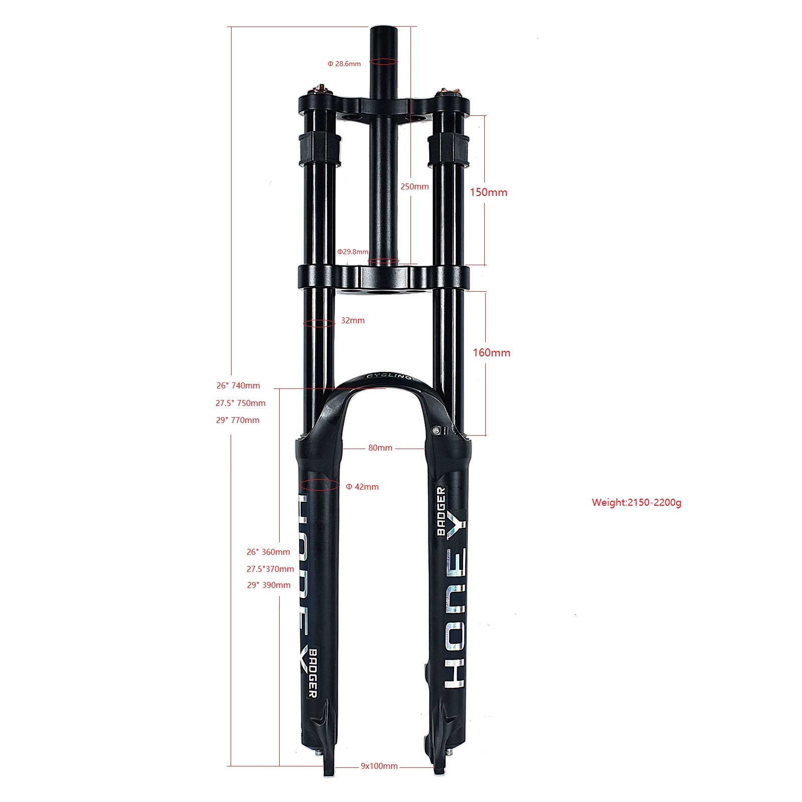 32-Tube Mountain Bike Air Fork Front Fork Dh Double Shoulder Fork 26 27.5 29inch 9X100Mm Quick Release Sensitive