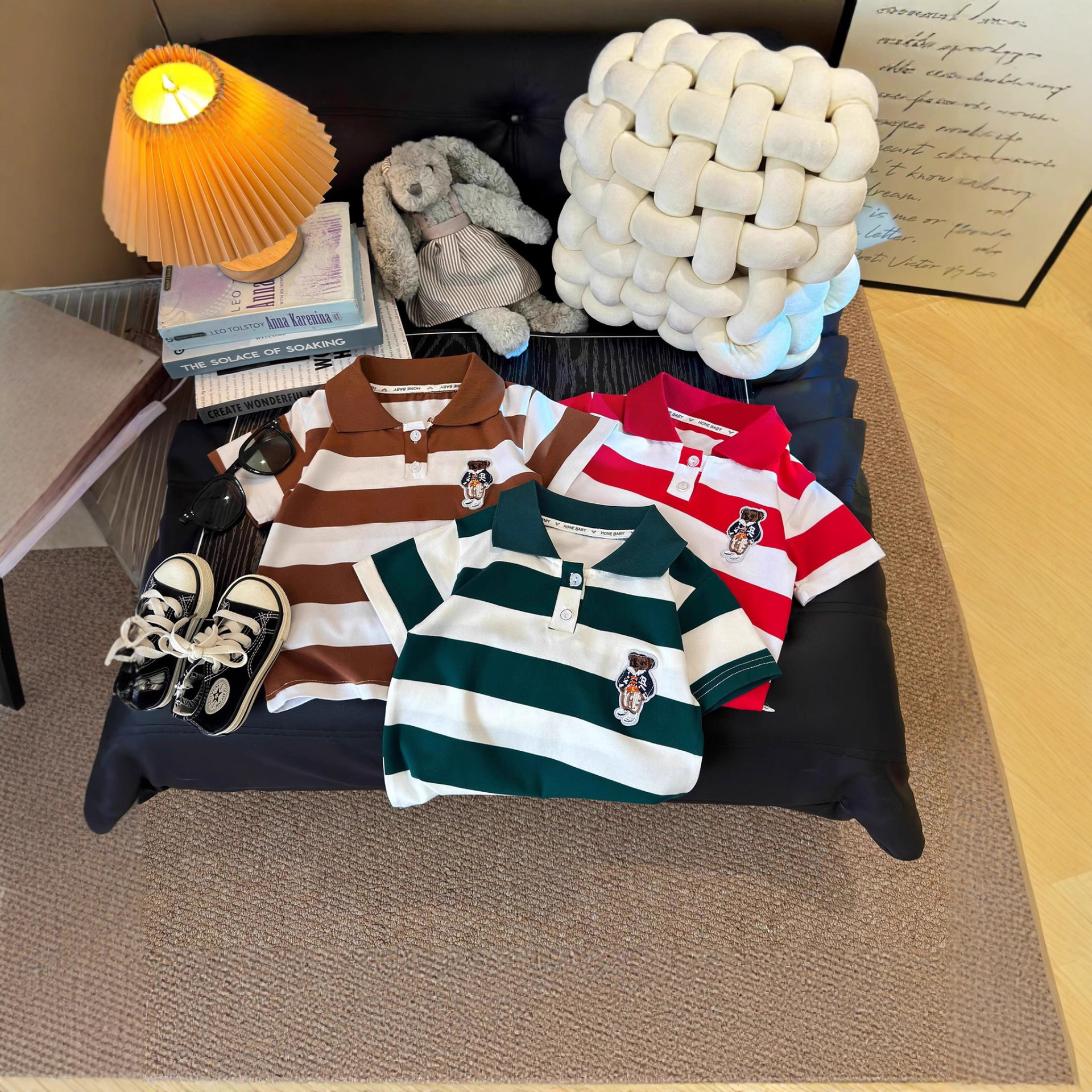 Новая рубашка-поло с лацканами для детей, короткий рукав, хлопковый топ, повседневный, контрастный цвет