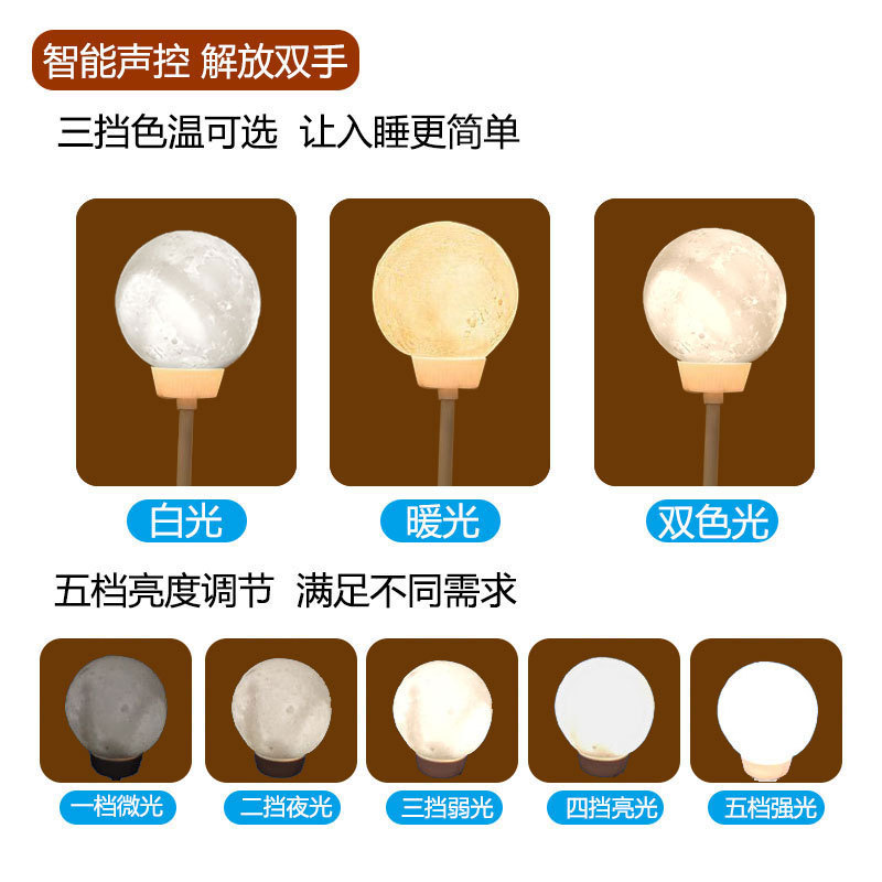 Intelligent Voice-Activated Night Light for Home Bedroom Sleep Led Soft Light Sensor Internet Celebrity Moon Bedside Small Table Lamp