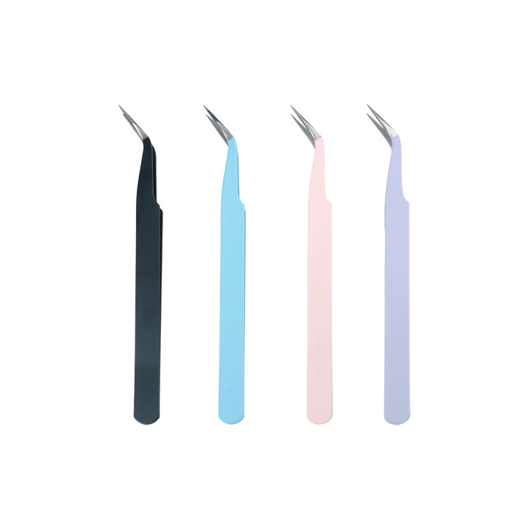 Stainless Steel Tweezers Handmade DIY Handbook Nail Tweezers Elbow Tip Multi-Functional Tool Grafting Eyelash Tweezers