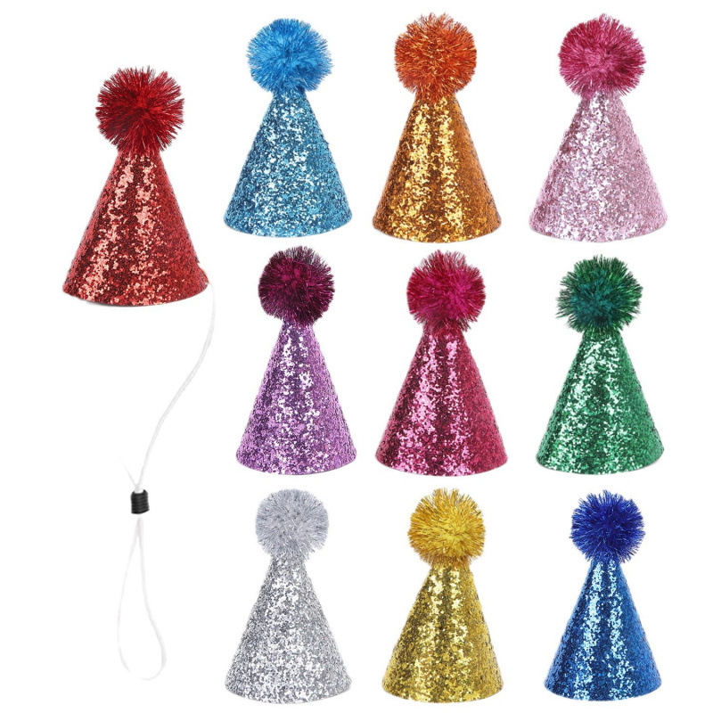 Cross-border cat festival birthday hat dog pet party decoration glitter colorful fur ball hat manufacturers wholesale