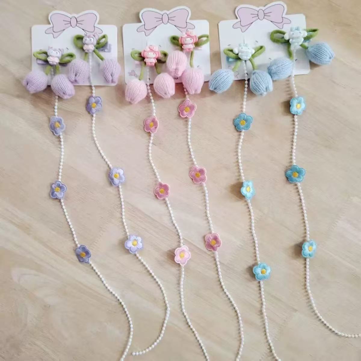 Cartoon Kidsren's Hairpin Pearl Tassel Hair Chain Girl Cute Princess Tiara Girl Hairpin Head Flower Clip Hair