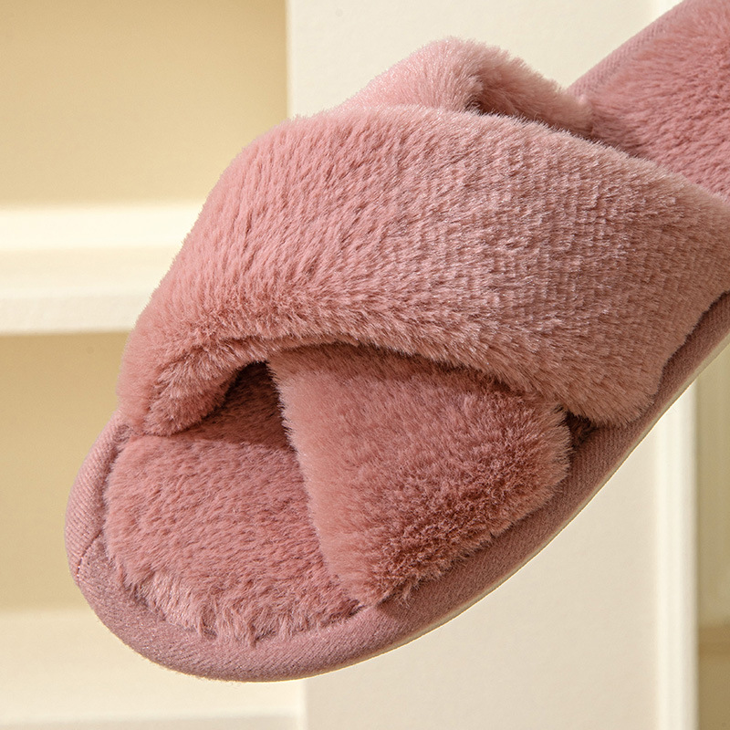 Autumn and Winter Plush Women's Cotton Slippers for Home Indoor Non-Slip Wooden Floor Couple Korean Style Confinement Shoes Furry and Warm