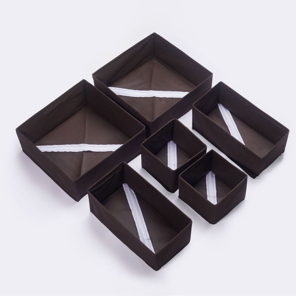 Uncovered Intimates Plaid Fabric Desktop Storage Box Drawer-type Organizing Clothing Storage Box Six-piece Set with Zipper Box