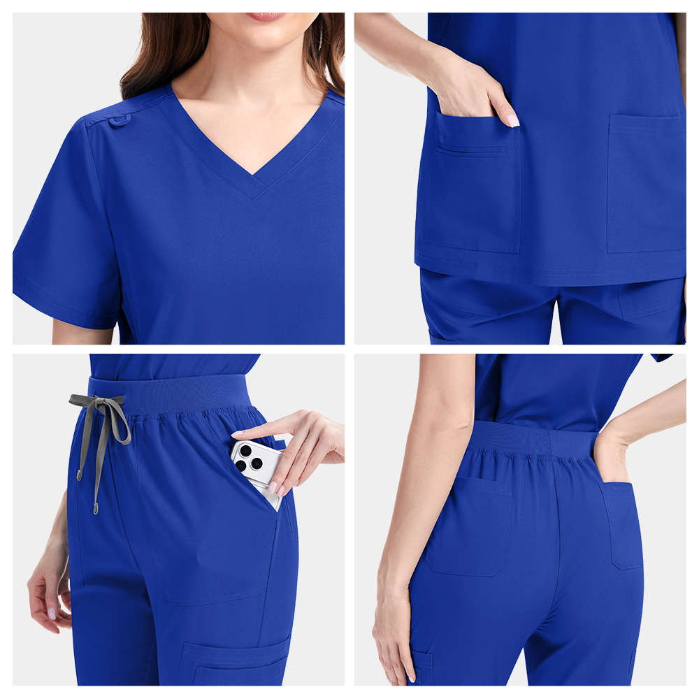Men's and Women's Large Size Hospital Short-Sleeved Doctor and Nurse Uniforms Cotton V Neck Technician Work Clothes Clinic Beauty Salon Suit Export