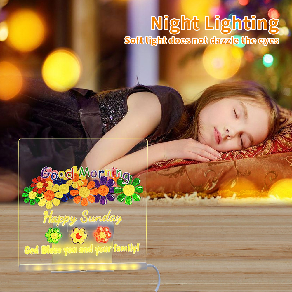Children's Watercolor Pen with Transparent Drawing Board Creative USB Led Light Fluorescent Board Holiday Girlfriend Decorative Night Light