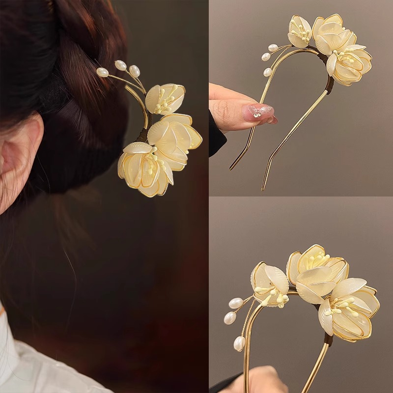 Gentle Elegant Magnolia U-Shaped Hairpin New Chinoiserie Metal Hairpin Ancient Style Han Dynasty Accessories Hairpin Headdress