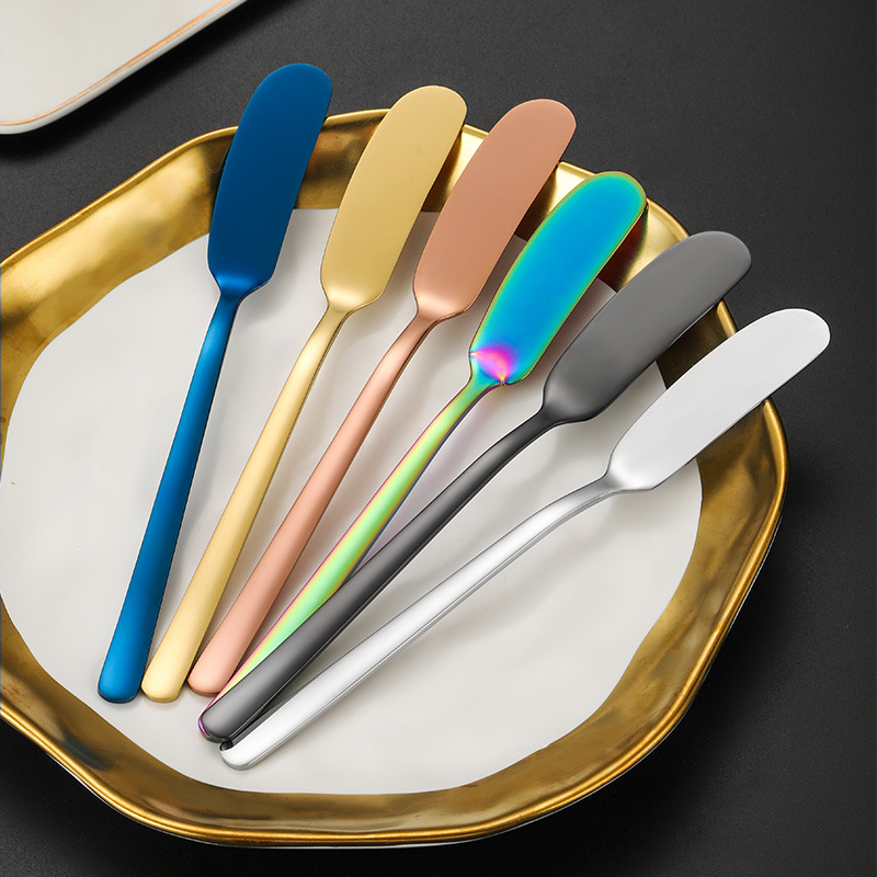 304 Stainless Steel Butter Knife Thickened Butter Spatula Long Handle Korean Jam Knife Golden Cream Cheese Decorative Knife