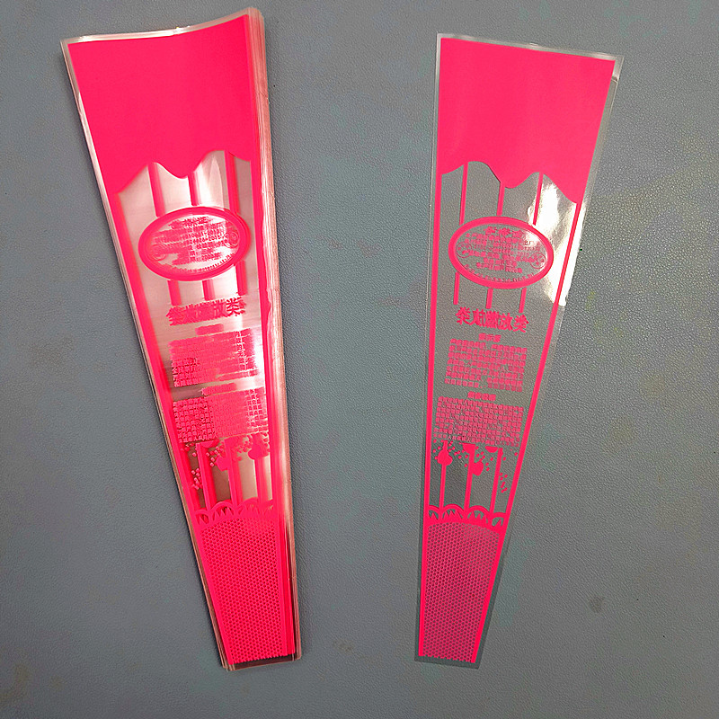 In-Stock Multicolored Flower Opp Bags, Four-Color Fireworks Packaging Bags, Airplane Rocket Trapezoidal Bags with Wave Opening for Personal Use