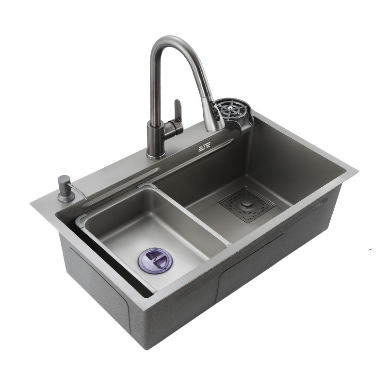 Nano Gun Grey Sink Large Single Sink Kitchen 304 Stainless Steel Handmade Vegetable Washing Sink Sink Household
