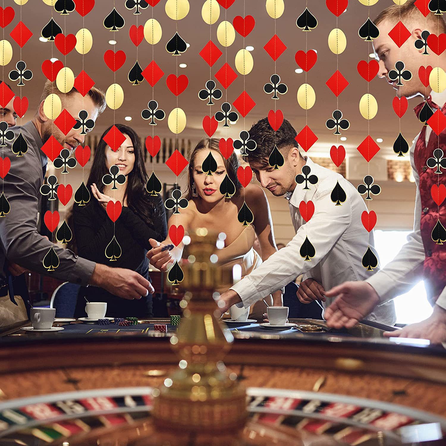 Red and Black Gold playing cards Garland ornaments flag theme party decoration supplies